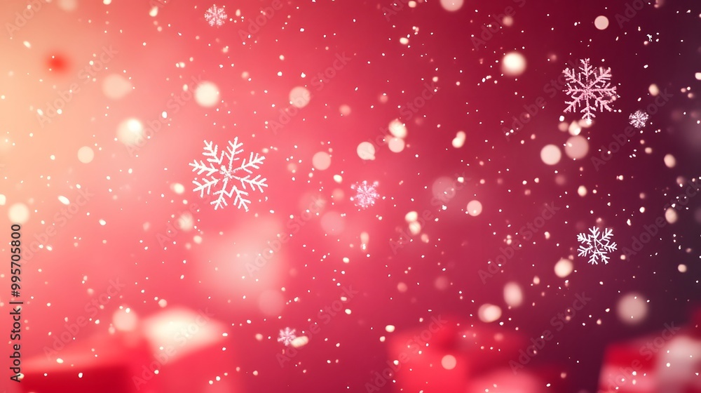 Red background with snowflakes, cartoon style, cute, Christmas theme Red background with snowflakes, cartoon style, cute, Christmas theme