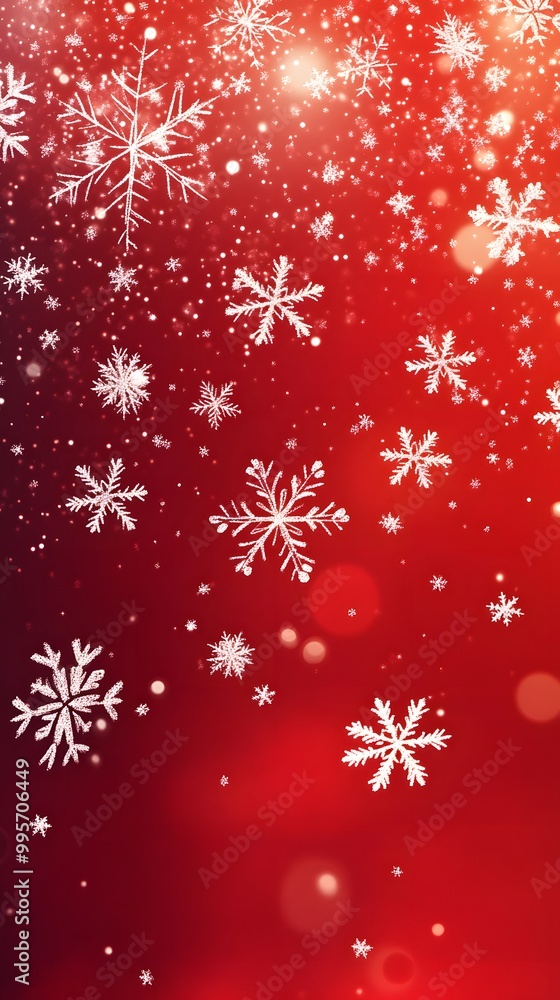 Red background with snowflakes, cartoon style, cute, Christmas theme Red background with snowflakes, cartoon style, cute, Christmas theme
