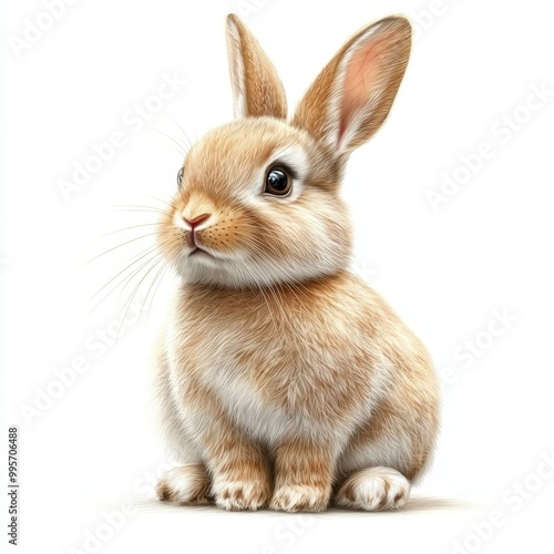 Adorable rabbit with soft fur, sitting gracefully against a white background.