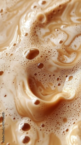 Creamy Coffee Beverage With Frothy Texture, Captured up Close on a Warm Morning in a Cozy Café