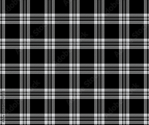 Plaid fabric pattern, black, white, white, elegant, seamless, for textiles, and for designing clothes, skirts, pants or decorative fabrics. Vector illustration.