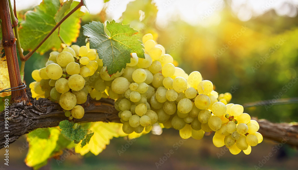 Cluster of fresh ripe grape in vineyard. Organic farm product. Natural harvest. Soft sunset light. Cluster of fresh ripe grape in vineyard. Organic farm product. Natural harvest. Soft sunset light.