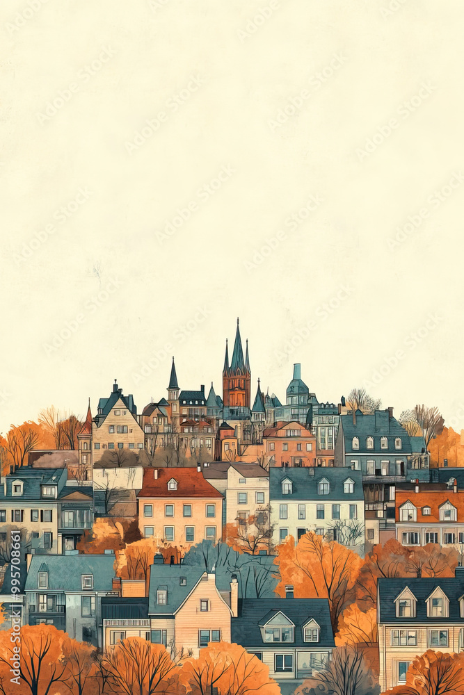 Obraz premium Guelph, Canada, color pen pencil hand-drawn effect drawing illustration for travel poster, card, wallpaper, backdrop or banner. Modern, clear, artistic and simple