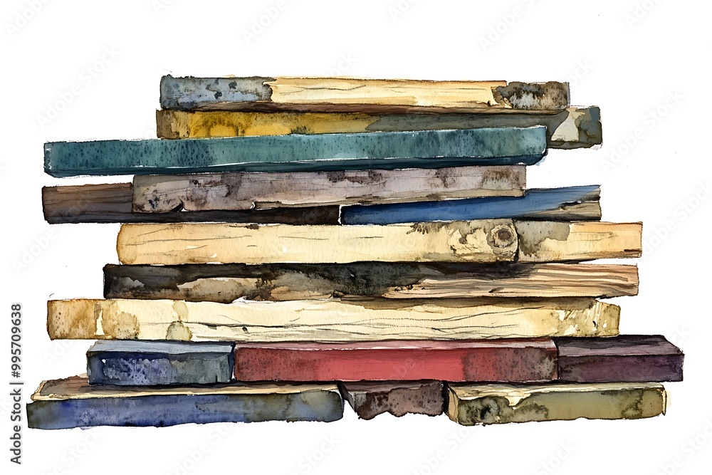 Watercolor Painting of a Stack of Wooden Boards. Watercolor Painting of a Stack of Wooden Boards.