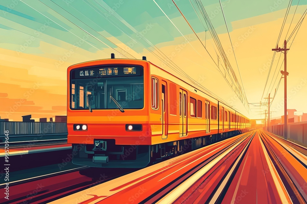 Naklejka premium Train graphics, Graphic design, vector graphics, Simple lines, vector art, illustration