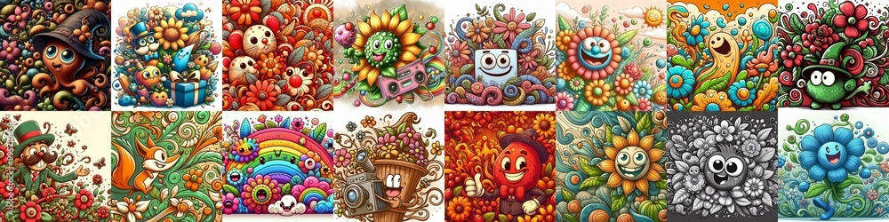 Cartoon style art flowers drawing. AI generated illustration Cartoon style art flowers drawing. AI generated illustration