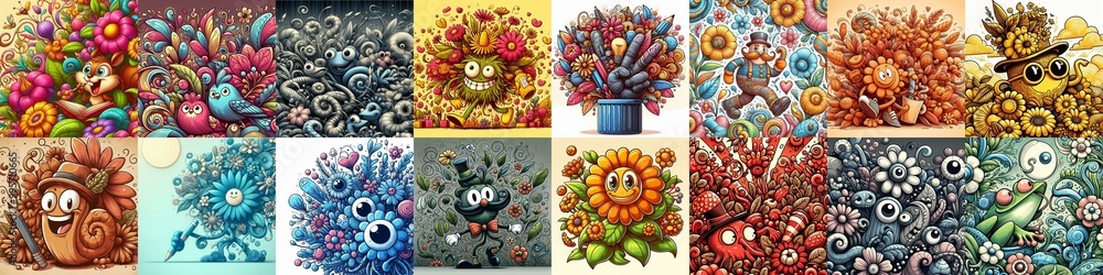 Cartoon style art flowers drawing. AI generated illustration Cartoon style art flowers drawing. AI generated illustration