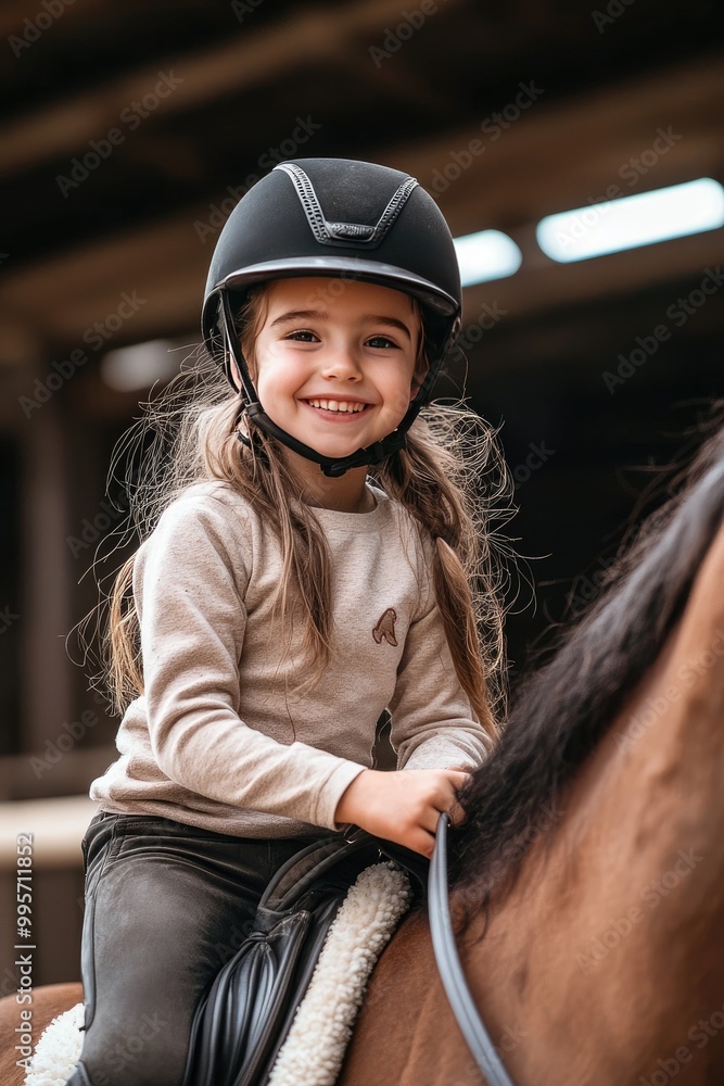 little girl riding a horse. Selective focus little girl riding a horse. Selective focus