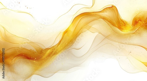 Abstract Gold Waves Gracefully Flowing Across a White Background in a Modern Artistic Composition