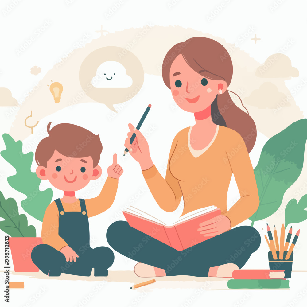 mother teaching her child to study mother teaching her child to study