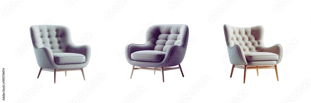 Obraz premium Set of Scandinavian armchair, isolated over on transparent white background