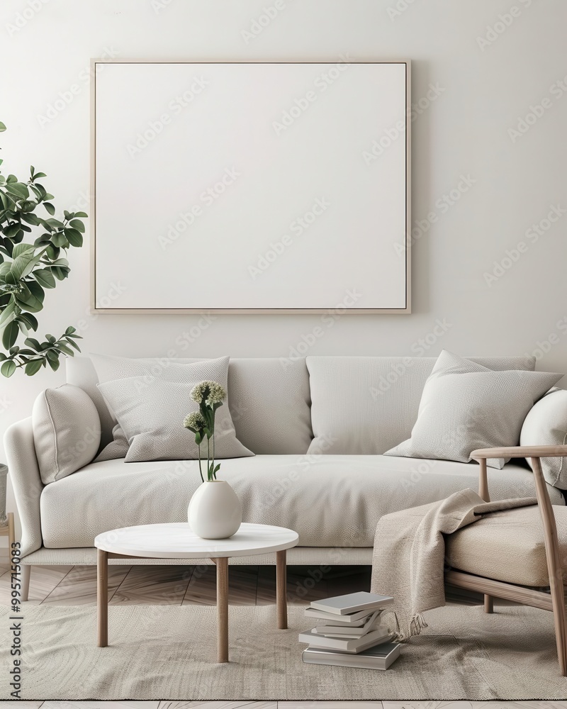 Large blank canvas in a cozy neutral living room, modern furniture, modern cozy art space, soft neutral palette Large blank canvas in a cozy neutral living room, modern furniture, modern cozy art space, soft neutral palette