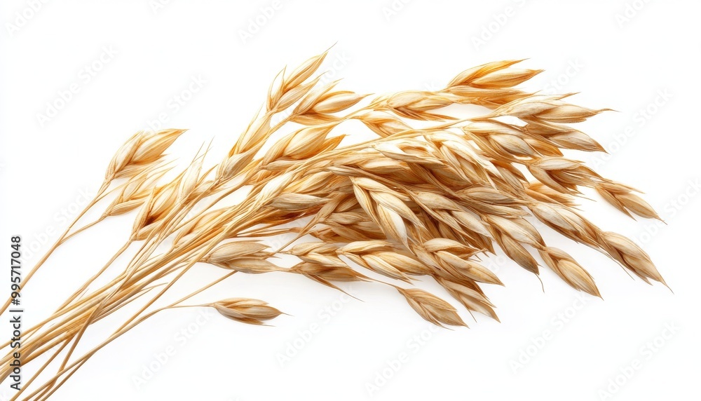 Dried Golden Oat Spikes Arranged Elegantly on a White Background Dried Golden Oat Spikes Arranged Elegantly on a White Background