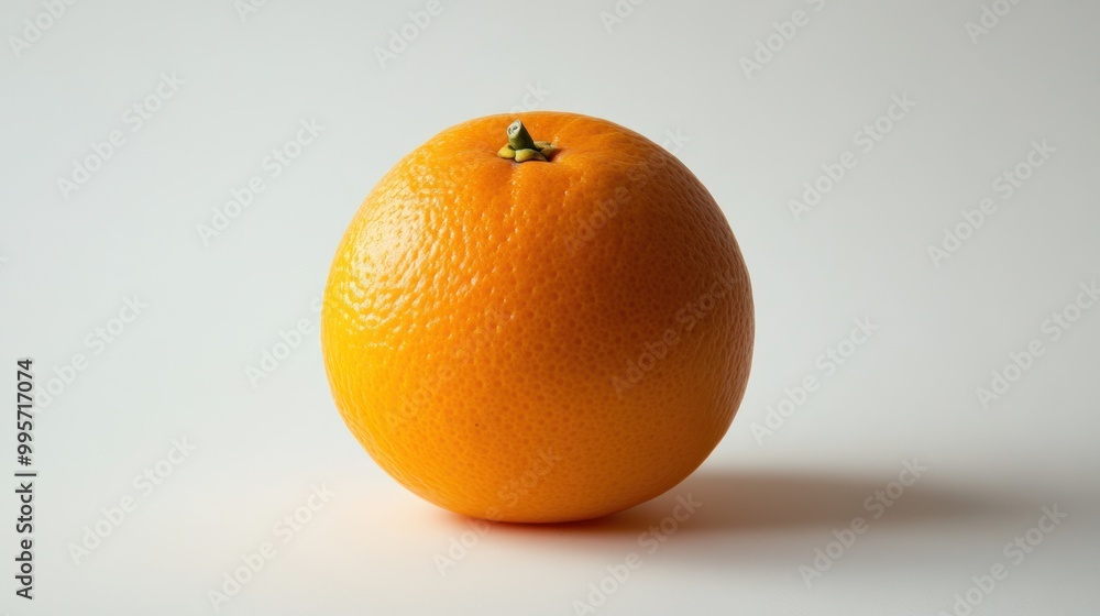A single orange fruit rests on a plain white background. The orange is bright, juicy, and ripe, casting a gentle shadow. A single orange fruit rests on a plain white background. The orange is bright, juicy, and ripe, casting a gentle shadow.