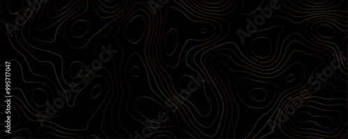 Abstract Black Topographic Map Design Featuring Geometric Contours and Seamless Wavy Patterns for a Mountain Adventure Banner
