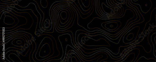 Abstract Black Topographic Map Design Featuring Geometric Contours and Seamless Wavy Patterns for a Mountain Adventure Banner
