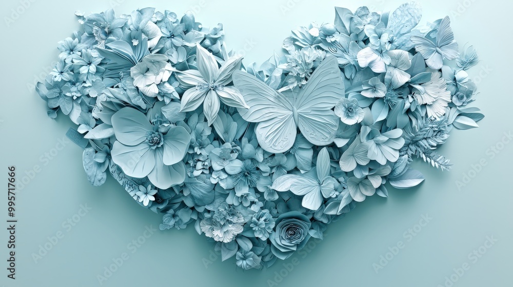 Isometric 3D Heart Made of Paper Flowers Isometric 3D Heart Made of Paper Flowers