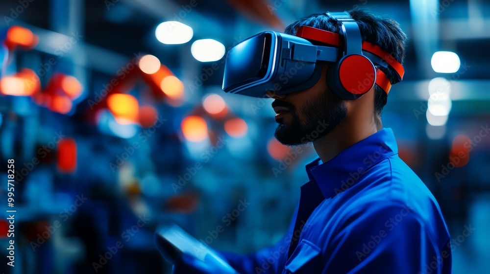 Engineers using VR headsets to visualize production processes in a futuristic factory, virtual reality in production, hightech manufacturing Engineers using VR headsets to visualize production processes in a futuristic factory, virtual reality in production, hightech manufacturing