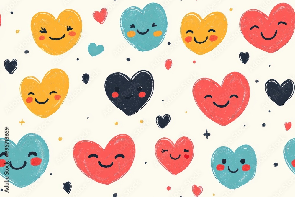 Colorful and cheerful heart patterns on a light background. Colorful and cheerful heart patterns on a light background.