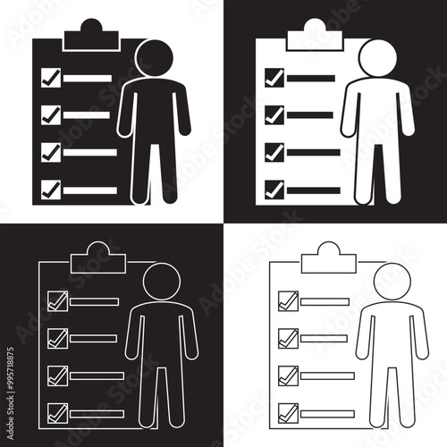 Roles and responsibilities icon isolated on white and black  background. Vector illustration. EPS 10