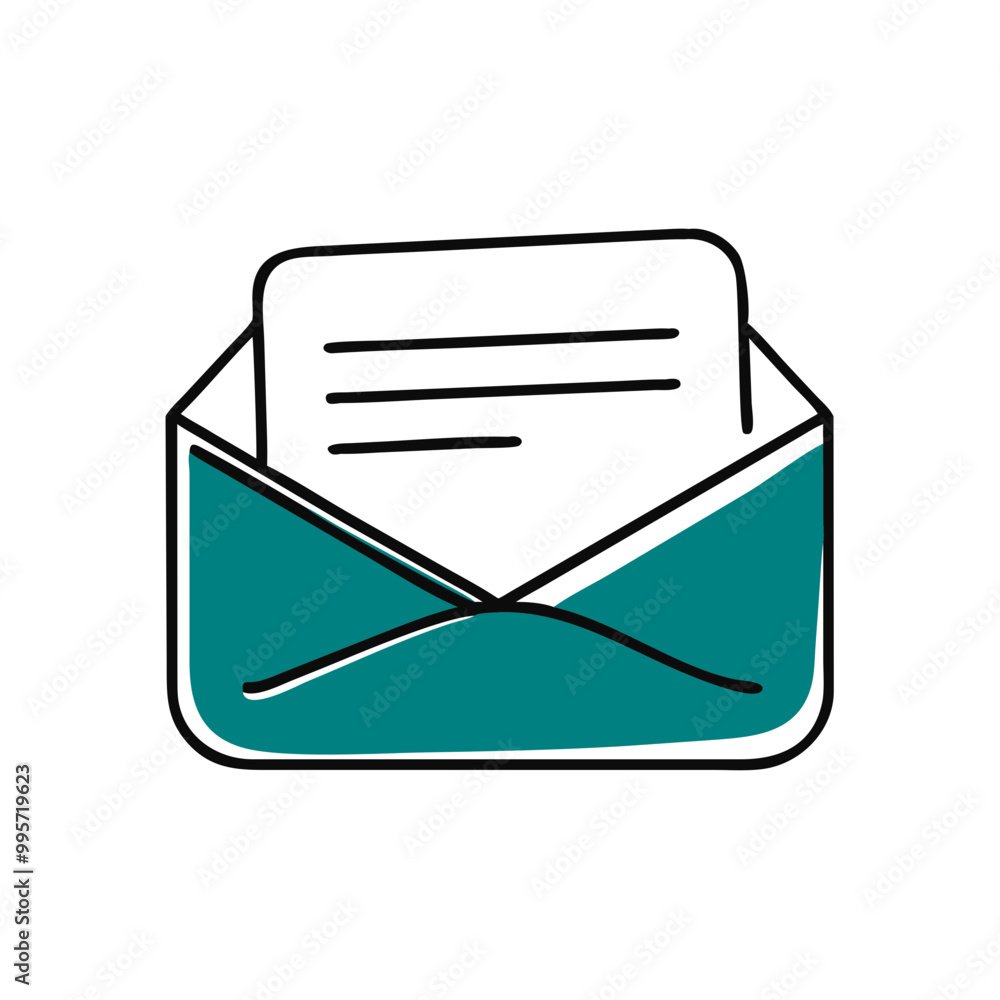 Open envelope with letter icon, teal and white, communication and mail concept Open envelope with letter icon, teal and white, communication and mail concept