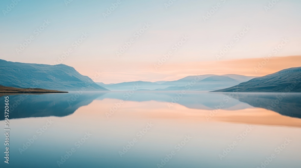 A picturesque view of a serene mountain lake at dawn, with the reflection of the mountains and sky creating a tranquil scene. A picturesque view of a serene mountain lake at dawn, with the reflection of the mountains and sky creating a tranquil scene.
