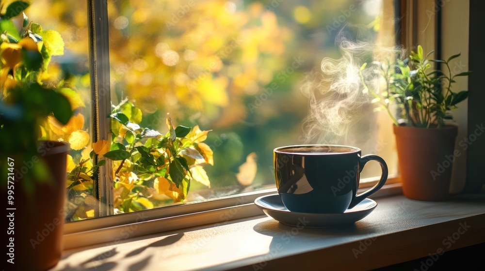 A steaming cup of coffee sits on a windowsill, bathed in the soft morning light. The warmth of the drink and the view of the sunlit outdoors create a sense of peace and relaxation. A steaming cup of coffee sits on a windowsill, bathed in the soft morning light. The warmth of the drink and the view of the sunlit outdoors create a sense of peace and relaxation.