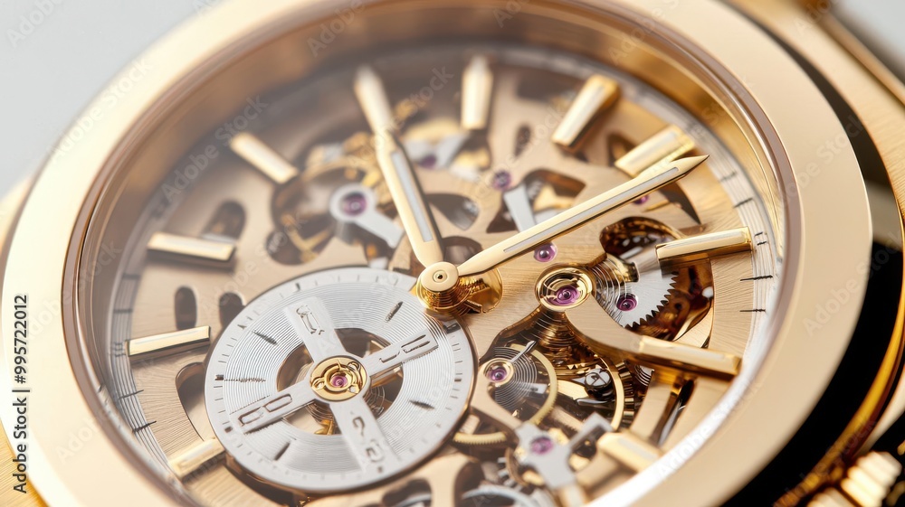 A detailed shot of a gold-plated watch face, showing intricate mechanics, gold watch, luxury and precision A detailed shot of a gold-plated watch face, showing intricate mechanics, gold watch, luxury and precision
