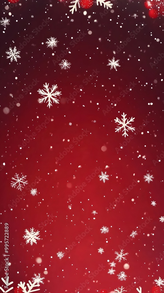 Red background with snowflakes, cartoon style, cute, Christmas theme Red background with snowflakes, cartoon style, cute, Christmas theme
