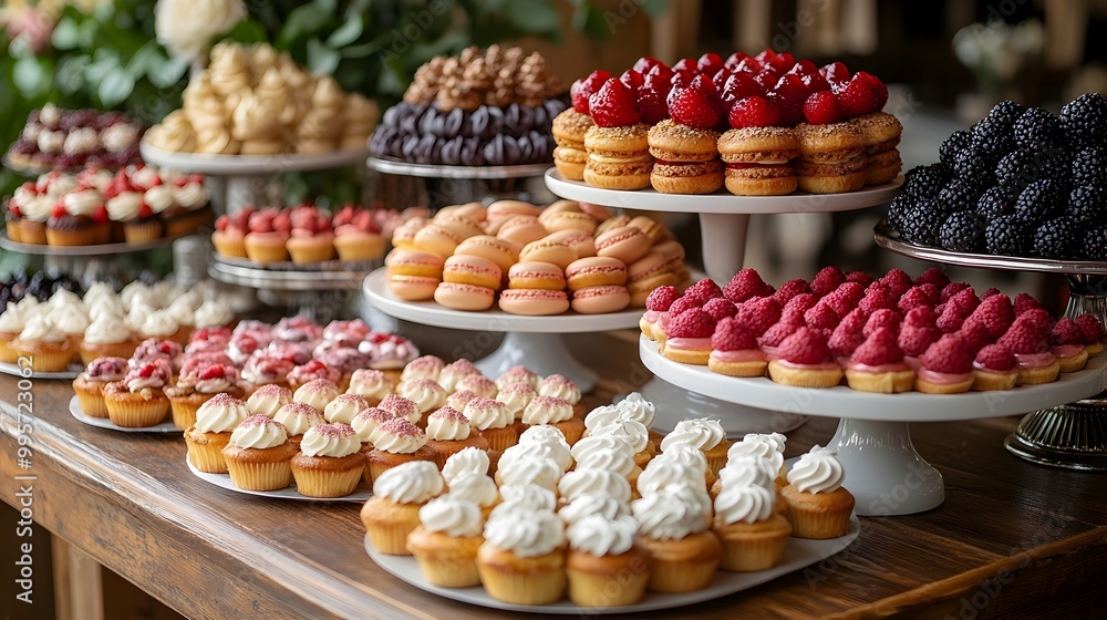 Decadent Dessert Buffet with Assorted Pastries and Sweets Decadent Dessert Buffet with Assorted Pastries and Sweets