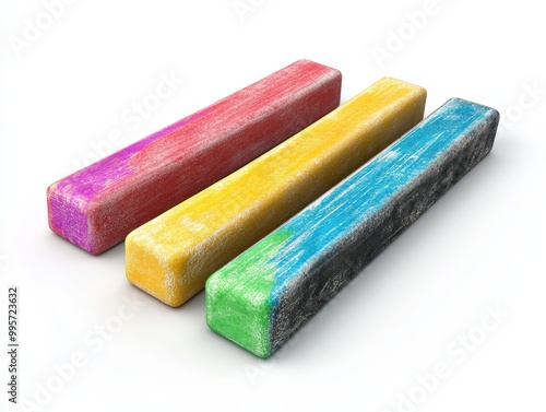 Colorful chalk sticks, white isolated background.