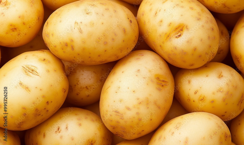 Freshly Harvested Yellow Potatoes in a Rustic Display at a Local Farmer's Market in Autumn Freshly Harvested Yellow Potatoes in a Rustic Display at a Local Farmer's Market in Autumn
