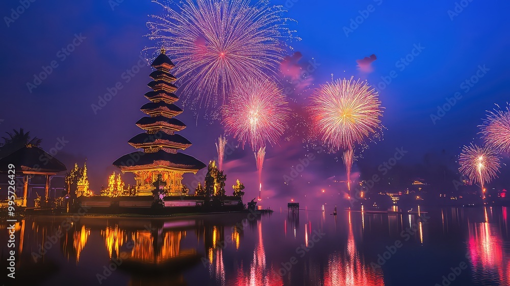Fototapeta premium New Year's Eve Celebrations and Fireworks in Major Cities Around The World, Generative AI