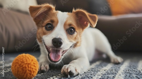 Wallpaper Mural Playful pet dog puppy engaging in funny activities playing with toy Torontodigital.ca