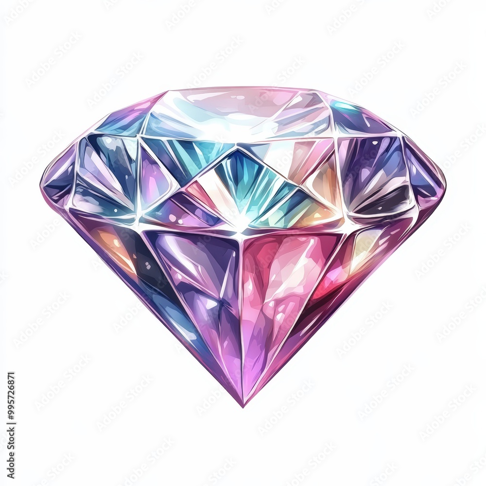Colorful diamond with multifaceted reflections, white isolate background. Colorful diamond with multifaceted reflections, white isolate background.