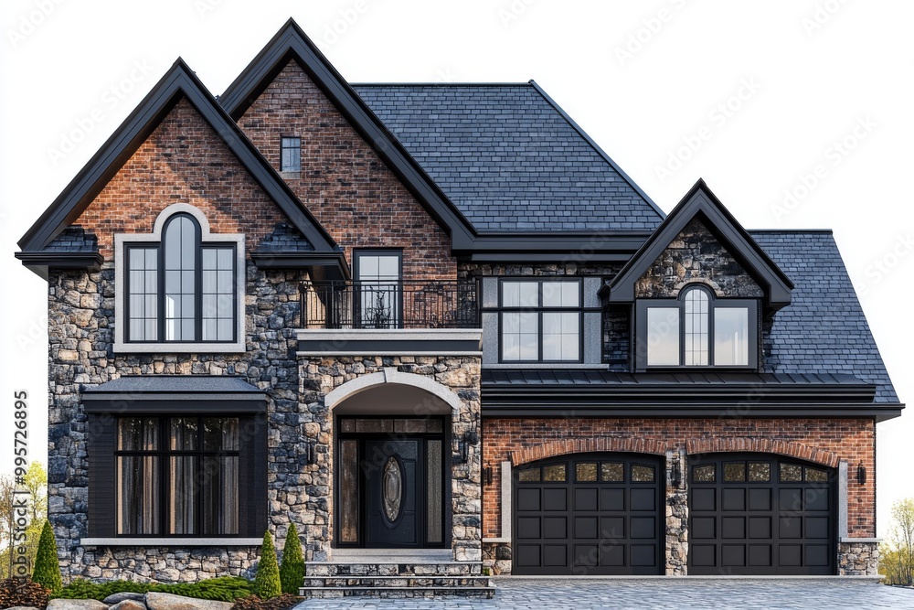 Elegant Brick and Stone House With Modern Design and Two-Car Garage in a Suburban Neighborhood Elegant Brick and Stone House With Modern Design and Two-Car Garage in a Suburban Neighborhood