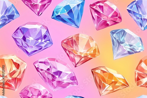 Colorful diamonds on a gradient background, bright and vibrant, perfect for designs.