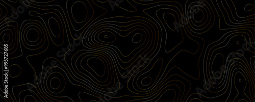 Vintage-Inspired Topographic Map Featuring Wavy Geometric Contours and Depth Patterns on a Black Background for Adventure Design
