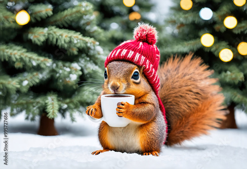 Squirrel Drinking Cocoa In The Forest At 21-9-2024