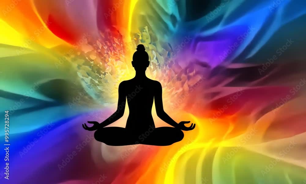 Meditating Woman in a Colorful Abstract Background Meditating Woman in a Colorful Abstract Background