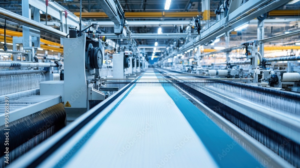 Fototapeta premium A modern manufacturing facility showcasing advanced technology and production line efficiency in an industrial environment.