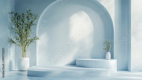 Modern Abstract Geometric Stages with Pastel and Neon Lighting for Minimalist Artistic and Futuristic Set Design Featuring Circular Platforms, Soft Shadows, and Vibrant Colors in Contemporary Spaces