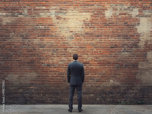 Wallpaper Mural Facing a brick wall concept with business man facing a huge bricks wall. Business dead end no way exit concept.  Torontodigital.ca