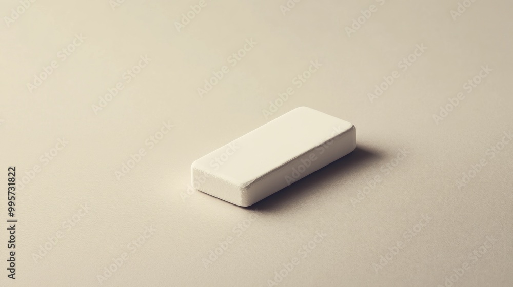 A single white rectangular object sits on a plain cream surface, with the light hitting it from the left, creating a shadow behind the object. The backdrop is a light beige. A single white rectangular object sits on a plain cream surface, with the light hitting it from the left, creating a shadow behind the object. The backdrop is a light beige.