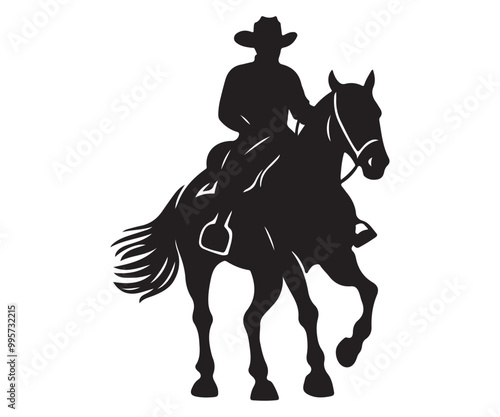 cowboy riding a bucking rodeo horse illustration on a white background