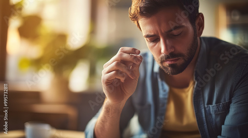 Person sitting alone, holding a small object, intently focused with a tense expression, symbolizing addictive habits and personal struggle, isolated figure in introspective moment.