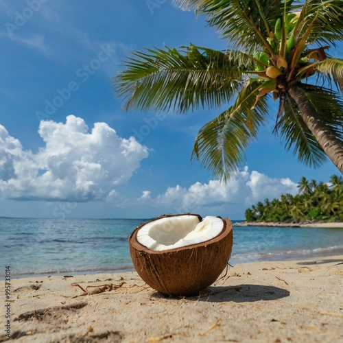 Wallpaper Mural Coconut and oil on Sea Beach with coconut tree Torontodigital.ca