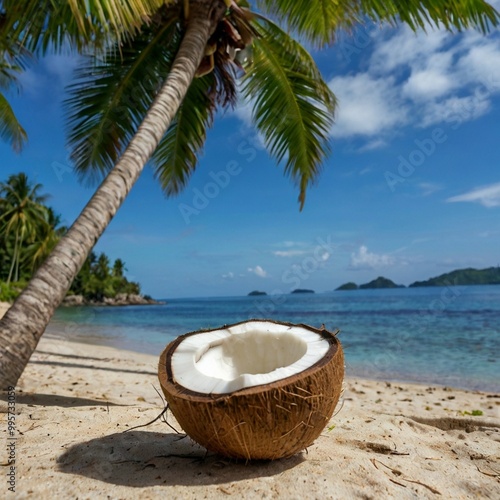 Wallpaper Mural Coconut and oil on Sea Beach with coconut tree Torontodigital.ca