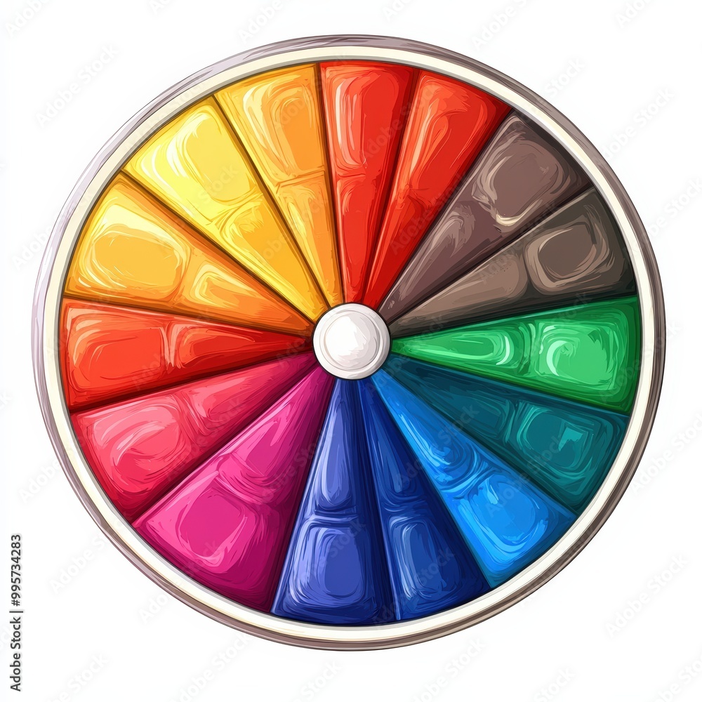 Colorful paint palette arranged in a circular design, white isolated background. Colorful paint palette arranged in a circular design, white isolated background.
