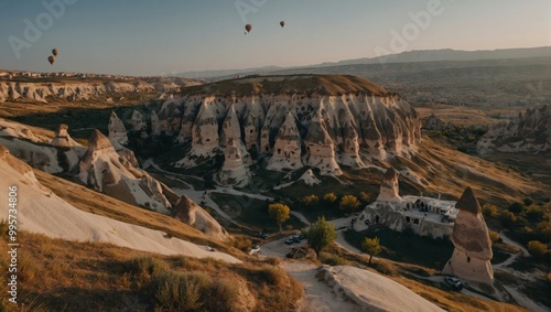 A sea of hot air balloons fills the sky over Cappadocia, creating an unforgettable view of its valleys photo